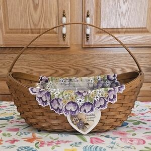 Longaberger Large Crocus Basket, 2 Doily Liners, Protector, Tie-on